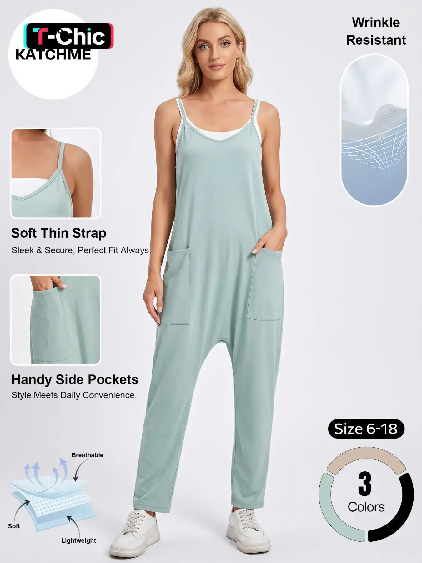 Women's Slouchy Solid Color Thin Strap Side Pocket Baggy Jumpsuit, Simple Casual Style Loose Lightweight Breathable Stretch Wide Leg Outfits