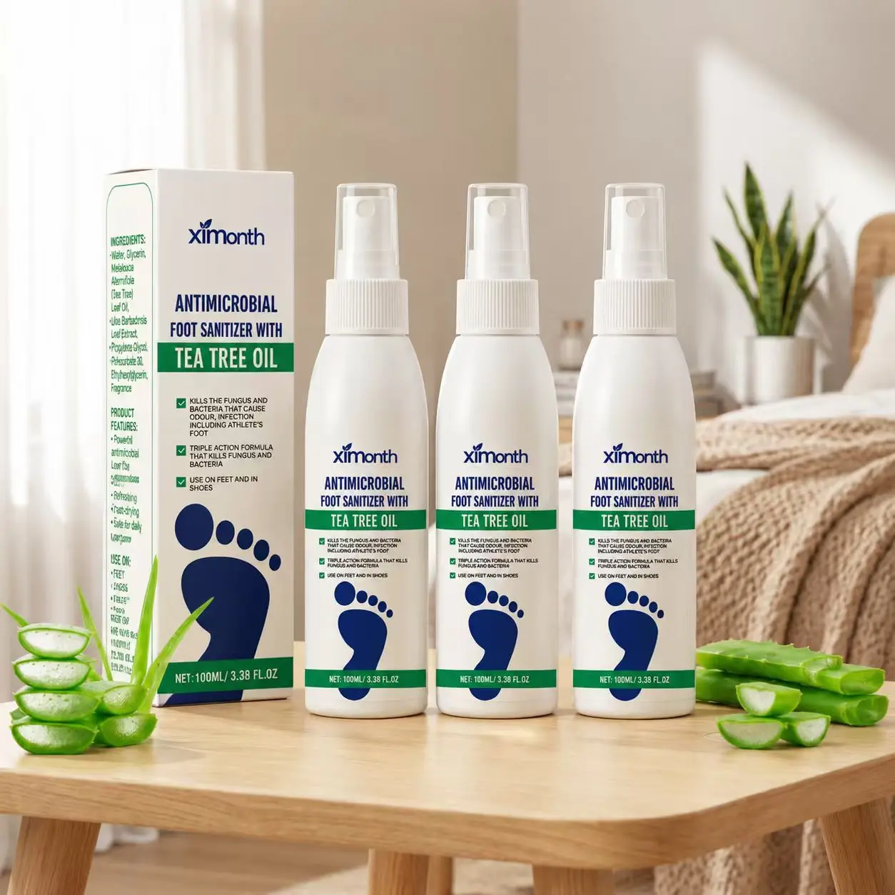 (3 bottles)Tea Tree Oil Foot Spray - Moisturizing Deodorant for Odor Control & Dry Feet Care, Natural Foot Sanitizer with Antifungal Properties,Clear Foot Sanitizer Spray,for Foot & Shoe Freshness deodorize san tizer long-lasting  antibacterial pecueca