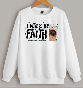 Walk By Faith And A little Bit Of Caffeine 7 Brew Sweatshirt, Coffee Lover T-Shirt, Funny Coffee Hoodie, Trendy Café Sweater, Cute Coffeeholic Tee