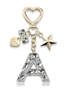 Cute Shiny Initial Keychain, Love Star Letter Keychain for Bags, Silver Color, Lady Girl Backpack Handbag Accessory, Women's Mother's Day Valentine Gift