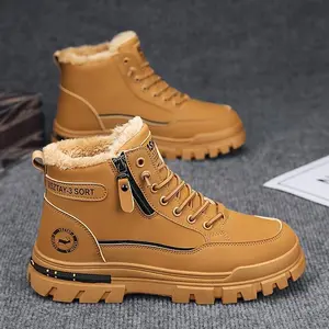 Men'S Vintage-Style Fleece-Lined Snow Boots - Casual Mid-Calf Winter Boots with Lace-Up Closure, Round Toe & Durable PVC Sole for Outdoor Adventures, Winter Boots Boy Walking Shoes