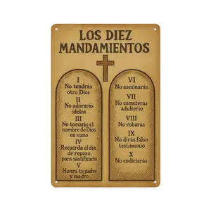 20*30cm (7.9*11.8in) Strong & Tough Aluminum Sign - Pre-Drilled 4-Pin Holes & Smooth Rounded Corners - "Los Diez Mandamientos" Spanish Ten Commandments Religious Wall Decor
