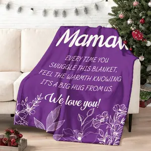 1pc InnoBeta Mamaw Throw Blanket |   Soft Flannel Bedspread With Mamaw Message, All-Season Cozy Blanket Grandma, Mom, Daughter - Purple Floral Design - Mother'S Day,, Birthday - Hand Wash Only, 280GSM