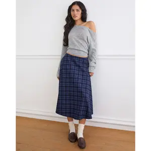 Takika Midi Skirt in Midnight Blue Check