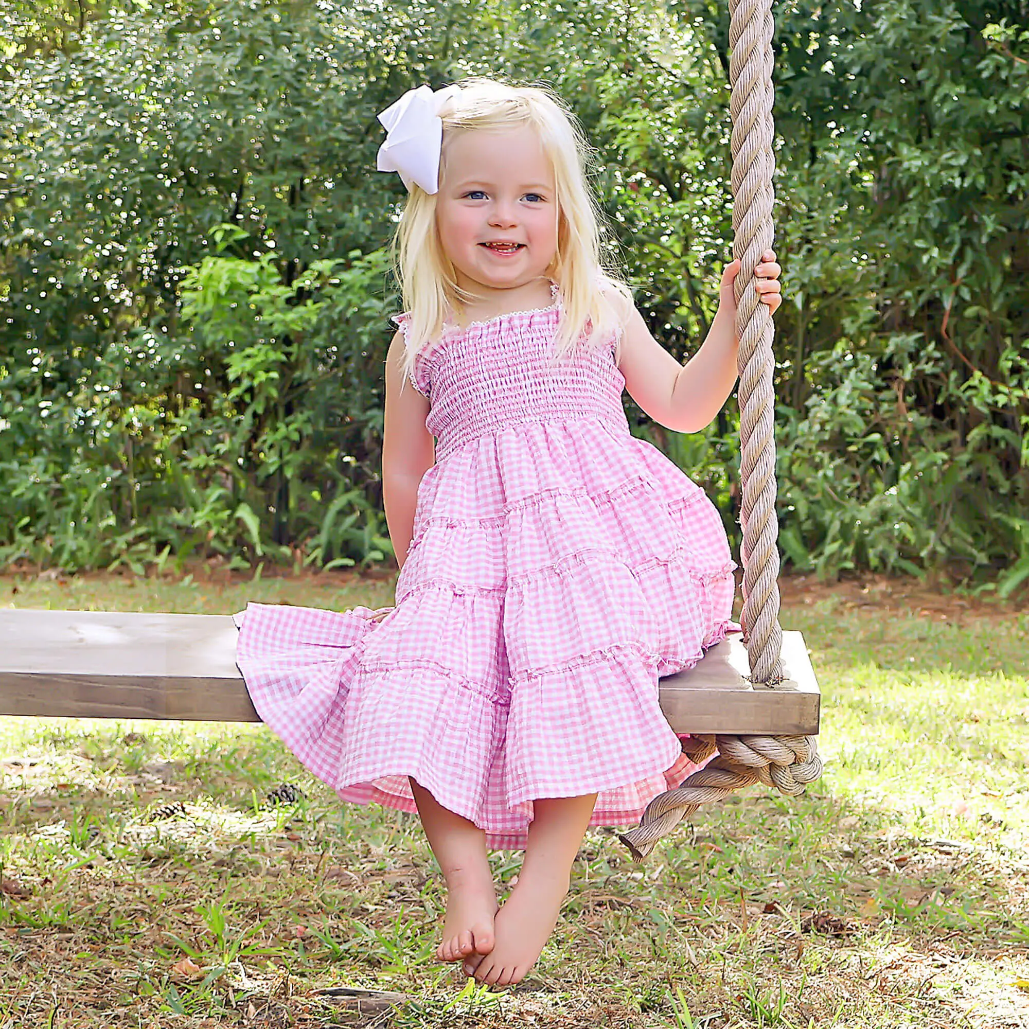 Light Pink Gingham Willow Dress - Tiered Style for Girls with Matching Mom Dresses
