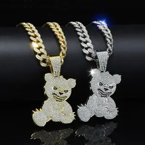 Fashion grin Bear necklace Hip Hop full diamond Cuban chain