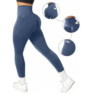 Women's Solid High Waist Sports Leggings, High Stretch Seamless Yoga Leggings, Ladies Sportswear for Indoor Outdoor Wear