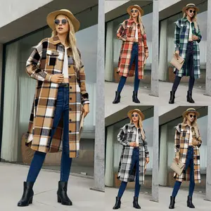 Women's Mid - Length Trench Coat Jacket, Single - Breasted Retro Plaid Outerwear with Long Sleeves, Fashionable Autumn and Spring Outwear for Ladies