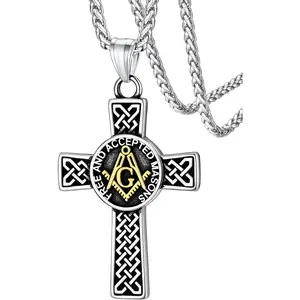 Necklace for Men, Freemason Compass Symbol 18K Gold Plated/Stainless Steel Free and Accepted Masons Pendant Jewelry with Gift Box