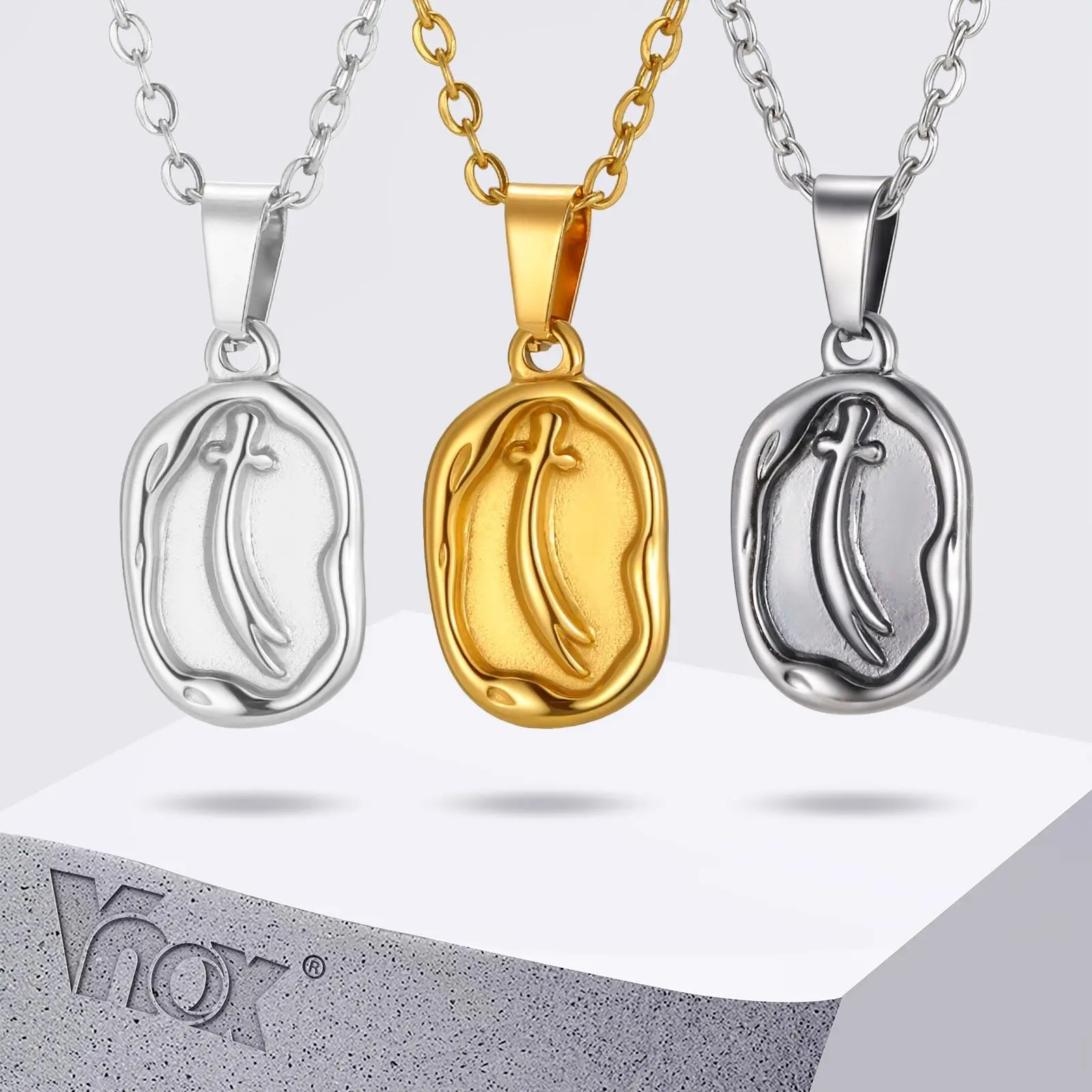 Vnox Zulfiqar Sword Pendant Necklace for Men, Stainless Steel Islamic Symbol Charm Vintage Gold Silver Color Jewelry Faith Gifts