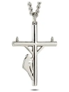 Men's Stainless Steel Lineman Cross Necklace | Inscribed with John 1:4 Bible verse