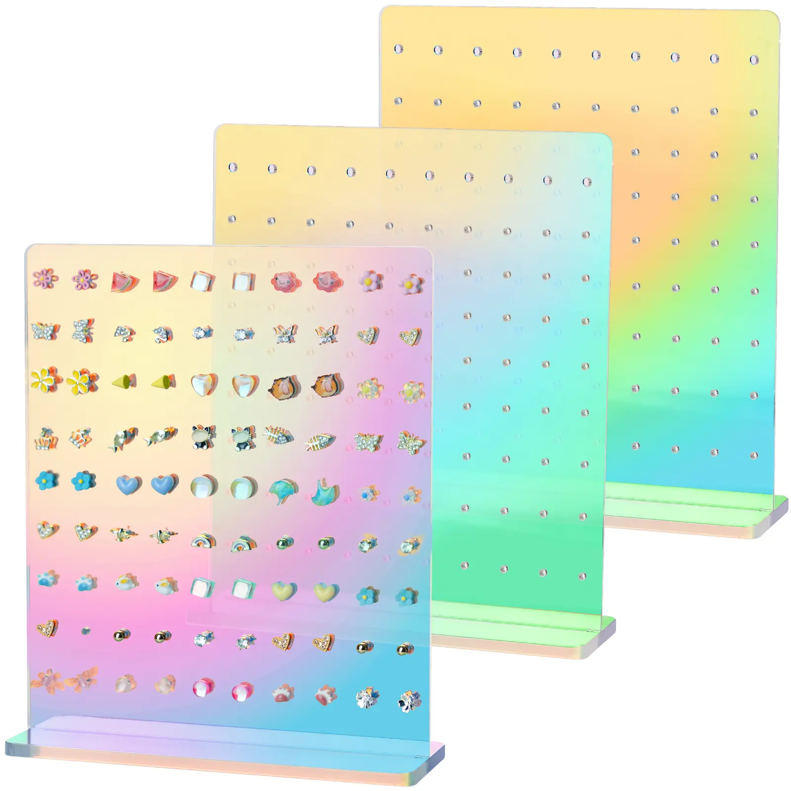 NIHOME 3PCS Acrylic Earring Stand - Desktop Home Organizer Storage Box, 5.9x7x2in Display Box, Double-Sided 90 Holes Each, Lightweight Sturdy Material, Larger Holes for Special-Size Earrings, Non-Rolling Design, Desktop Storage Organizer