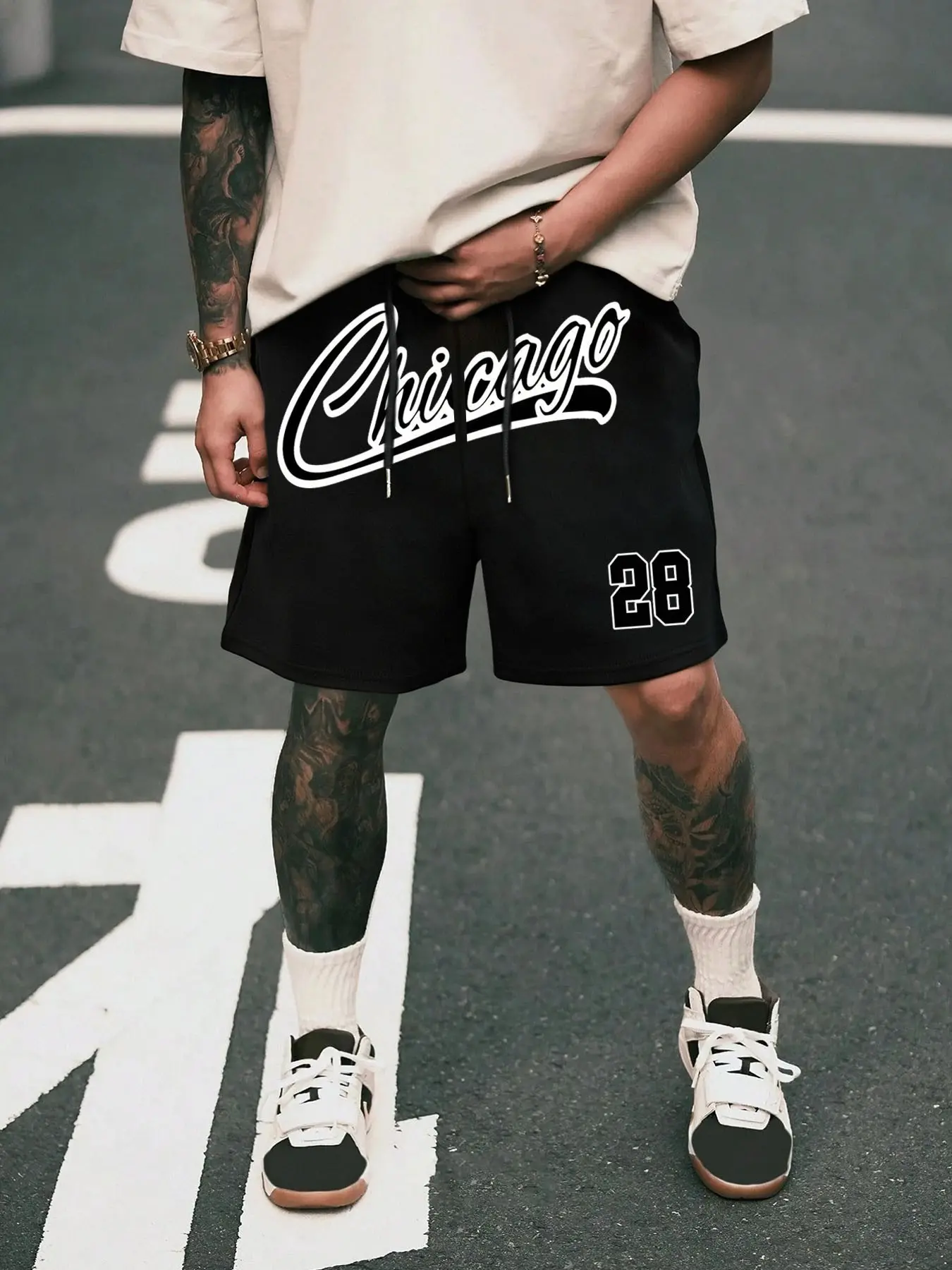 Men Women Shorts Chicago Print Summer Casual Streetwear Fashion Set, Vacation Travel Picnic Party Comfortable Daily Wear