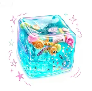 Clear Ocean Cube Squishy Fidget Toy, Transparent Jelly Stress Relief Squeeze Toy with Star & Seashell Charms, Anxiety Relief Toy for Teens, Great for Gift Exchanges