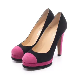 Pre-owned CHANEL Suede Small Leather Goods Coco Mark Pumps