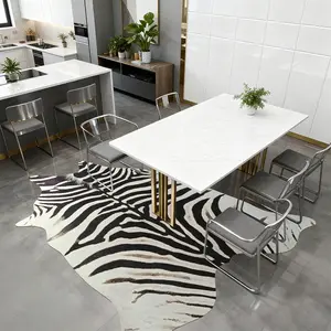 Black and White Striped Faux Cowhide Low-Pile Carpet - Anti-Slip Backing, Easy to Clean, Western Cowboy Themed Decor for Living Room, Bedroom