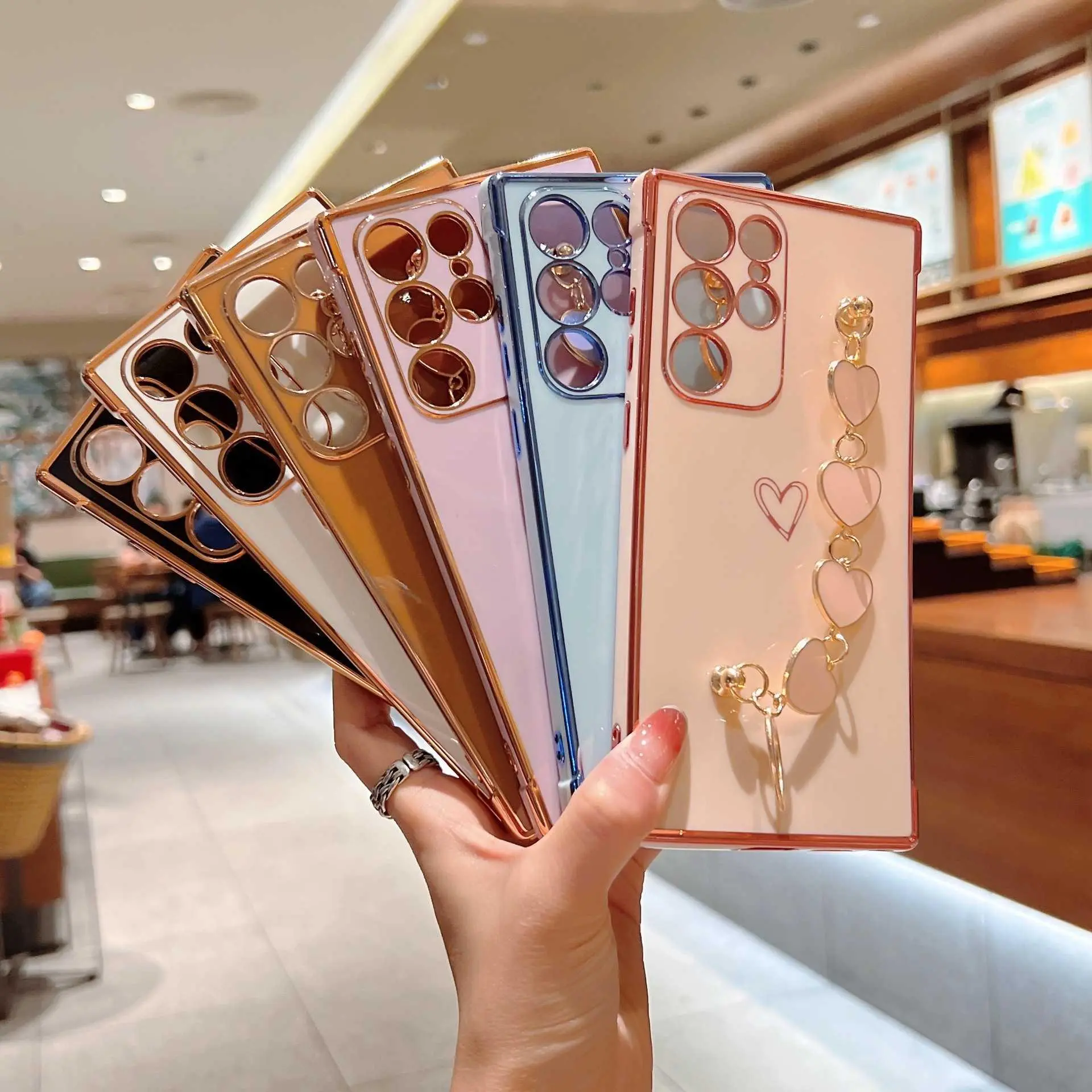 Electroplated Heart For Samsung Galaxy S26 Ultra Case For Galaxy A57 Cover For Galaxy S23 Wrist Strap For Galaxy S22/S21 Anti-Drop Soft Case HNAD06PLQWE