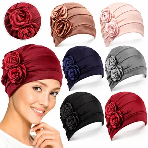 6 Pieces Women Headwrap Turban Flower Hat Retro Brimless Hat Headscarf Elastic Pullover Hat Turbans Fashion Head Covering