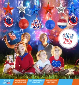 18 Pieces Independence Day Hanging Ball 4th of July Patriotic Sequin Star Ornaments for Memorial Day Themed Party Supplies Home Decor Tree Decorations