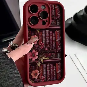 Floral & Book Pattern Phone Case, Anti-drop Decorative Phone Protector Cover, Phone Accessories Compatible with iPhone 6 7 8 X 11 12 13 14 15 16 17 Pro Max