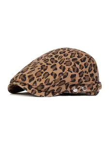 Unisex Leopard Print Beret Hat, Adjustable Woven Fabric Sun Protection Cap for Spring & Fall Outdoor Travel Beach Vacation, Leopard Vintage Hat