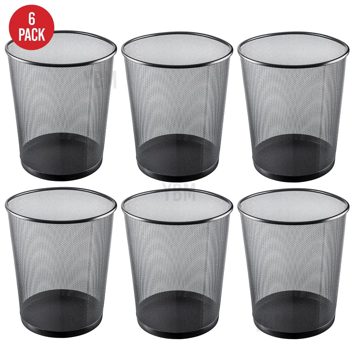212 MAIN Breathable Steel Mesh Wastebasket (Pack of 6) - 4.75 gal Round Open-Top Garbage Bin with Reinforced Top Rim, 13.5x11.5x11.5 in Black Ventilated Trash Can for Bedroom/Dorm Room Kitchen Use, Round Shape, Keeps Space Clean, Office Trash Cans For Nea