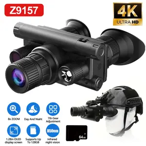 VASTFIRE Z9157 4K Night Vision Goggles for Adults Helmet Mounted Monocular with 4 Color Modes 8X Magnification 64G HD Recording & Playback for Hunting Observe - High Definition Binoculars