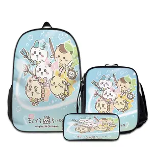 3PCS chiikawa-Backpacks for Girls Set, Cute School Backpack for Girls Boys with Lunch Box and Pencil Case, Aesthetic Bookbag for Teens, Lightweight Classic Backpack for Travel, Work, Picnic A-83