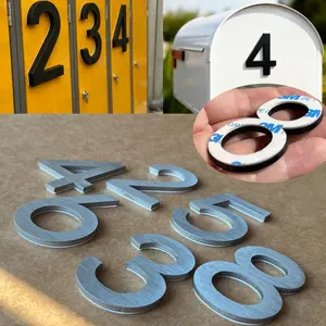 1pc Black/Silver 6cm/2.36in Self Adhesive House Number Stickers 0.3cm Thick Stainless Steel Door Number Signs For Mailbox Lockers Home Room Metal Address Sign House Number Plate