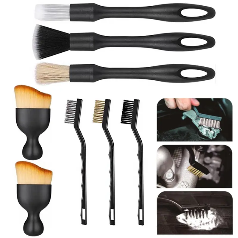 professional Autodetailing 8-Piece Car Detailing Brush Set Includes 3 Car Detailing Brushes 3 Wire Brushes 2 Soft Bristle Dust Brushes for Car Interiors Wheels Air Conditioning Vents Engine Compartment Pink Durable Wheel Supply care kit wash accessories t