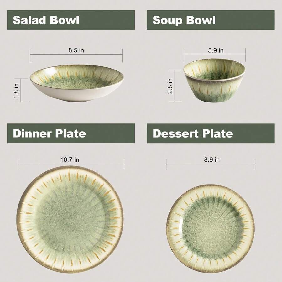 Melamine Dinnerware Set, 16 Piece 4, Unbreakable Kitchen Plastic Plates And Bowls Set, Indoor And Outdoor Use Tableware,, Dishwasher Top, Not Microwave, Not Oven(Green)