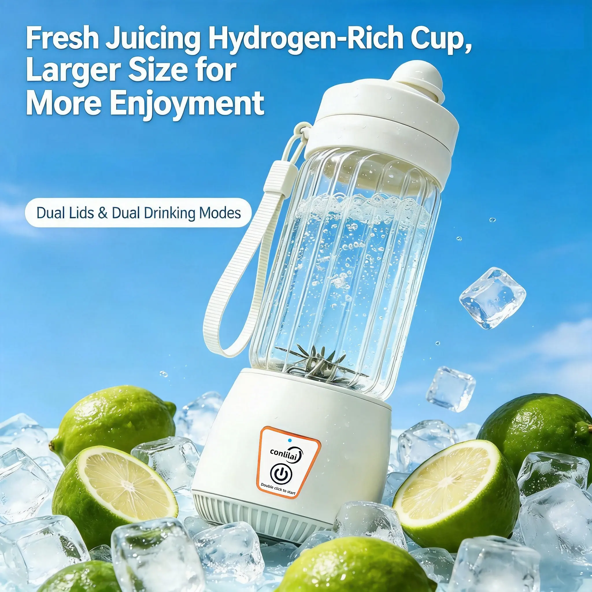 Conlilai 4000mAh Portable Hydrogen Water Blender, cordless juicer cup with dual lids for smoothies and shakes summerwins