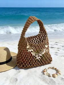 Boho Style Crochet Shell Starfish Pendant Beach Handbag, Mesh Handbag for Beach Essentials, Perfect for Beach Trips, Pool Days, Picnics