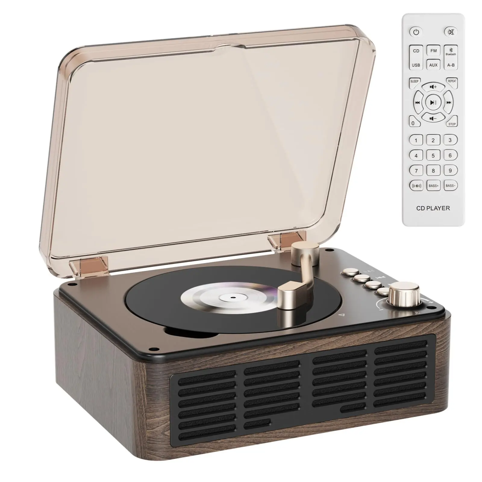 Gueray CD Player with HiFi Stereo Sound Vintage CD Player Bluetooth CD Raido Player with Speakers & FM Radio Retro Support USB & AUX Playback for Audio Books