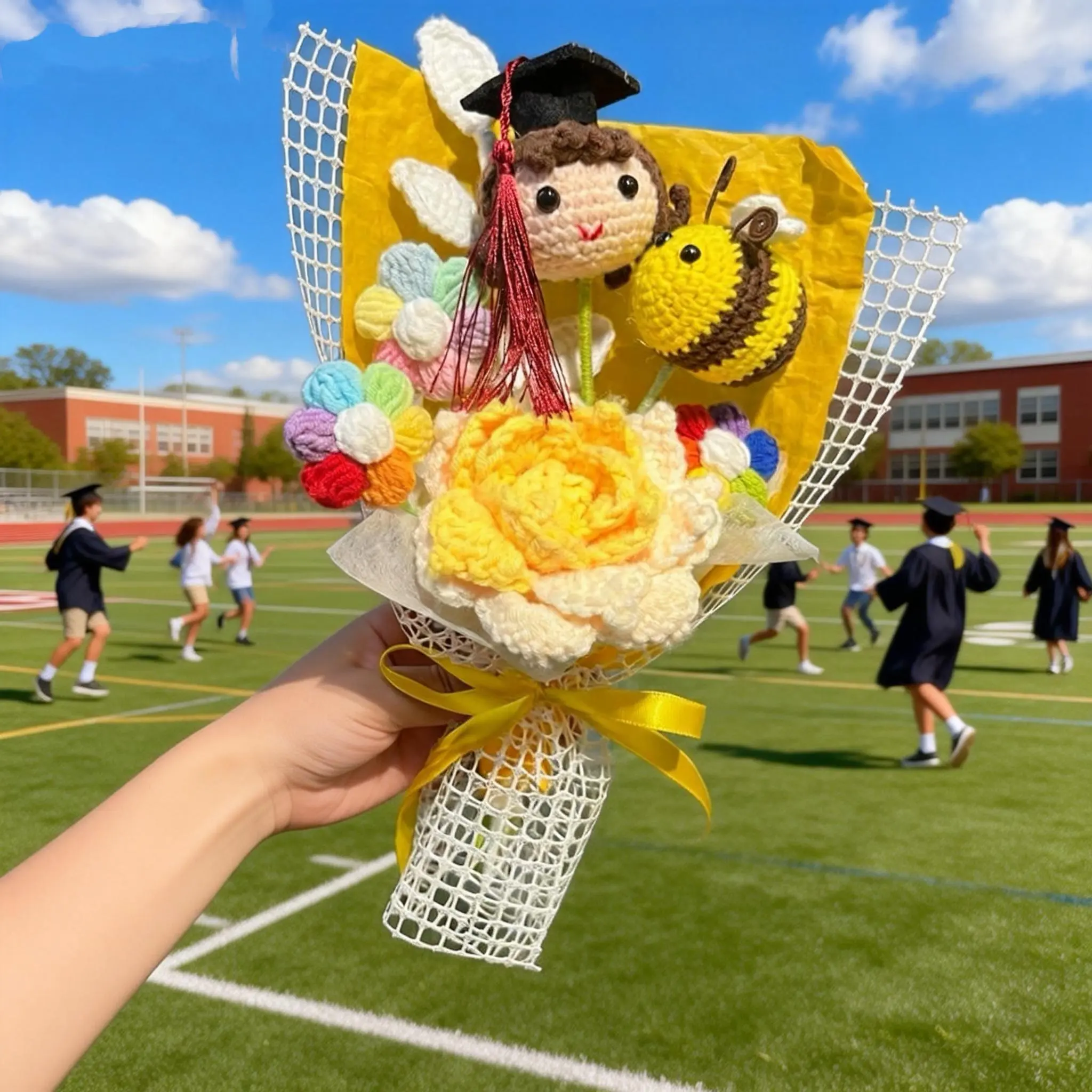Graduation Bouquet with Crochet Bear – RN or College Graduation Gift for Her