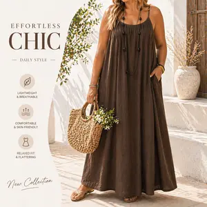 Women's Solid Color Cami Lounge Dress, Elegant Sleeveless Long Dress for Summer, Ladies Sleepwear for Indoor Wear