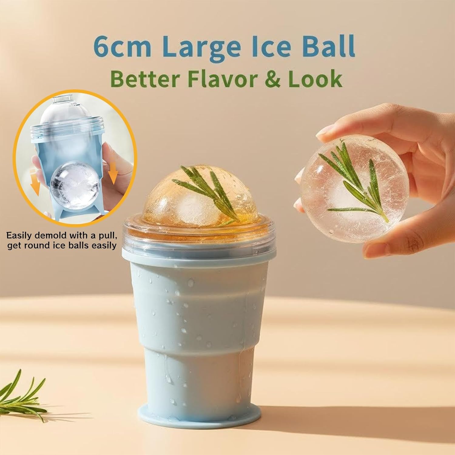 2-in-1 Collapsible Silicone Ice Ball Maker Cup, Reusable Portable Ice Sphere Mold with Straw & Lid, Easy Demolding, Leakproof Travel Tumbler for Coffee, Juice, Home, Gym, Outdoor