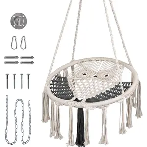 Hammock Chair, Owl Hanging Macrame Swing with Hardware Kits, Handmade Knitted Mesh Rope Swing Chair for Indoor, Outdoor, Bedroom, Patio, Garden, Small (Width 24 in)