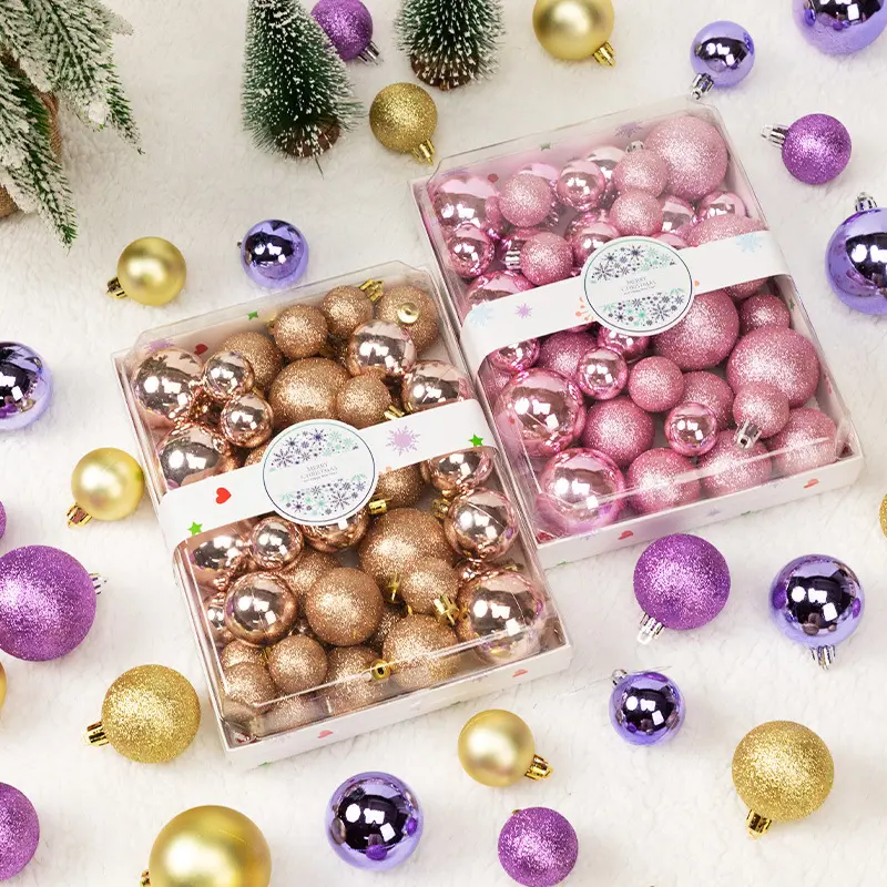 Christmas Ball Set 42 Pieces Gold Electroplated Shiny Glitter Balls 3/4/5cm Gift Box for Festive Tree Ornaments & Decor