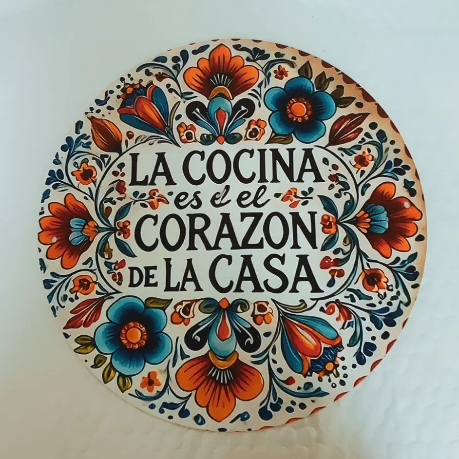 CasaHeart Vintage Spanish Phrase Aluminum Wall Art La Cocina es el Corazon de la Casa Heavy Duty 2D Flat Round Plaque Home Kitchen Decor Home Decor Gifts Vintage Plaque Decoration