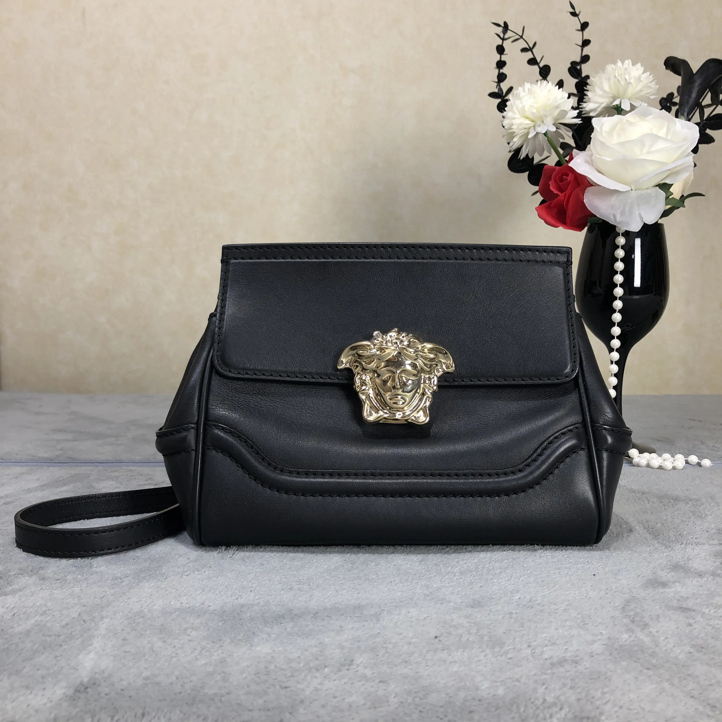 Pre-owned VERSACE leather Crossbody bags La Medusa Black Smooth Mini Crossbody Bag A1532