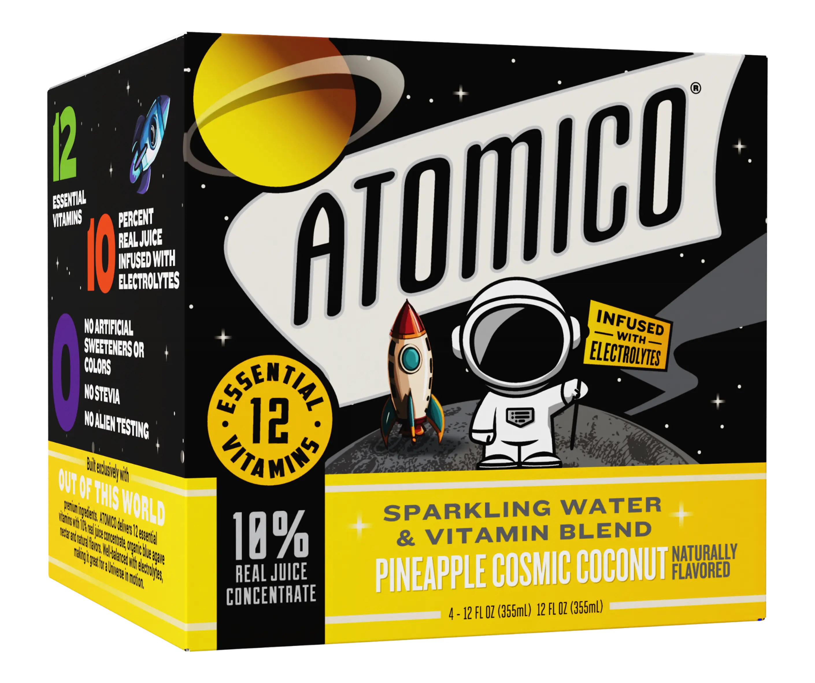 ATOMICO Sparkling Vitamin Water : PINEAPPLE COSMIC COCONUT 12PK