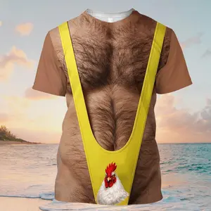 Funny Costume T-Shirt for Men Women, All Over Print 3D Printing Hairy Chest Graphic Tee, Novelty Gag Gift Shirt for Men, Party Outfit