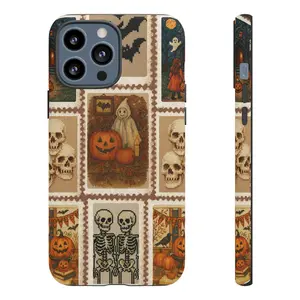 Halloween Phone Case, Spooky Phone Cover, Matte Phone Case, Vintage Cross Stitch, Skeleton Design, Pumpkin Decor, Fall Accessory, Trick or Treat Gift