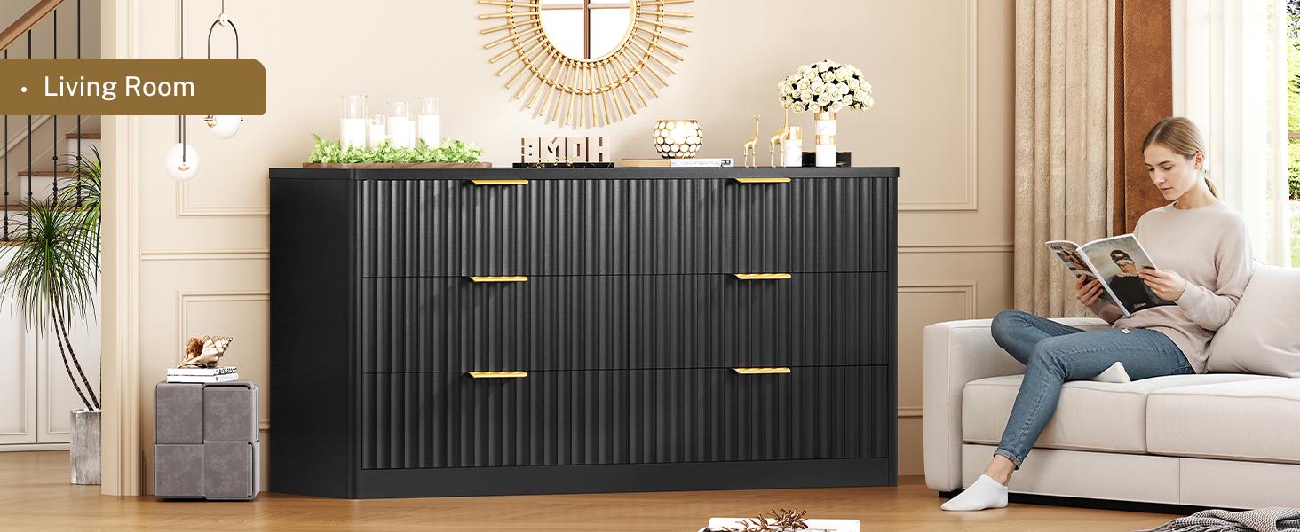 Black Summergarden 63" Wide Modern Bedroom Dresser - 9-Drawer Chest of Drawers with Metal Handles, Cupboards Storage Cabinet Organizer for Bedroom, Living Room, Multiple Storage Drawers,dorm essentials,home decor campingessentials