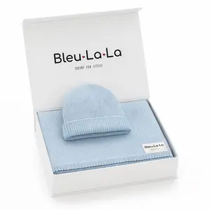 Bleu La La - Luxe Collection - 100% Organic Cotton Luxury Knit Baby Blanket + Hat Set with Gift Box
