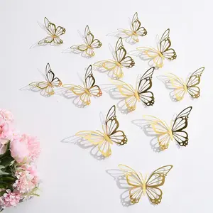 60pcs 3D three-dimensional hollow butterfly wall sticker background decoration for wedding, festival and home ceiling Stereo Simulation Butterfly Decor Set