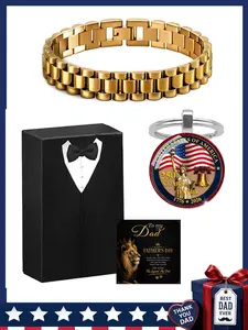 U.S. 250th Anniversary Limited Commemorative Set: Stainless Steel Bracelet + Keychain Gift Box. Waterproof, hypoallergenic patriotic jewelry for Independence Day, Father’s Day—perfect gift for him.