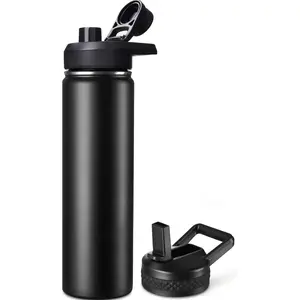 24 oz Insulated Water Bottle 304 Stainless Steel Double-Wall Vacuum Insulation 2 Lids Flip-Top Spout & Straw Lid Leak-Proof for Outdoor Activities