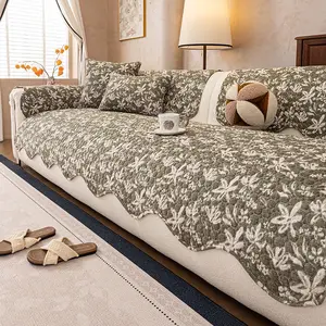 Bamboo Shadow Washable Cotton Sofa Cushion, Soft Breathable, Anti-Shedding, Fade-Resistant, Non-Slip, All-Season Modern Fabric Sofa Pad, Sofa Protector, Dustproof Couch Pad